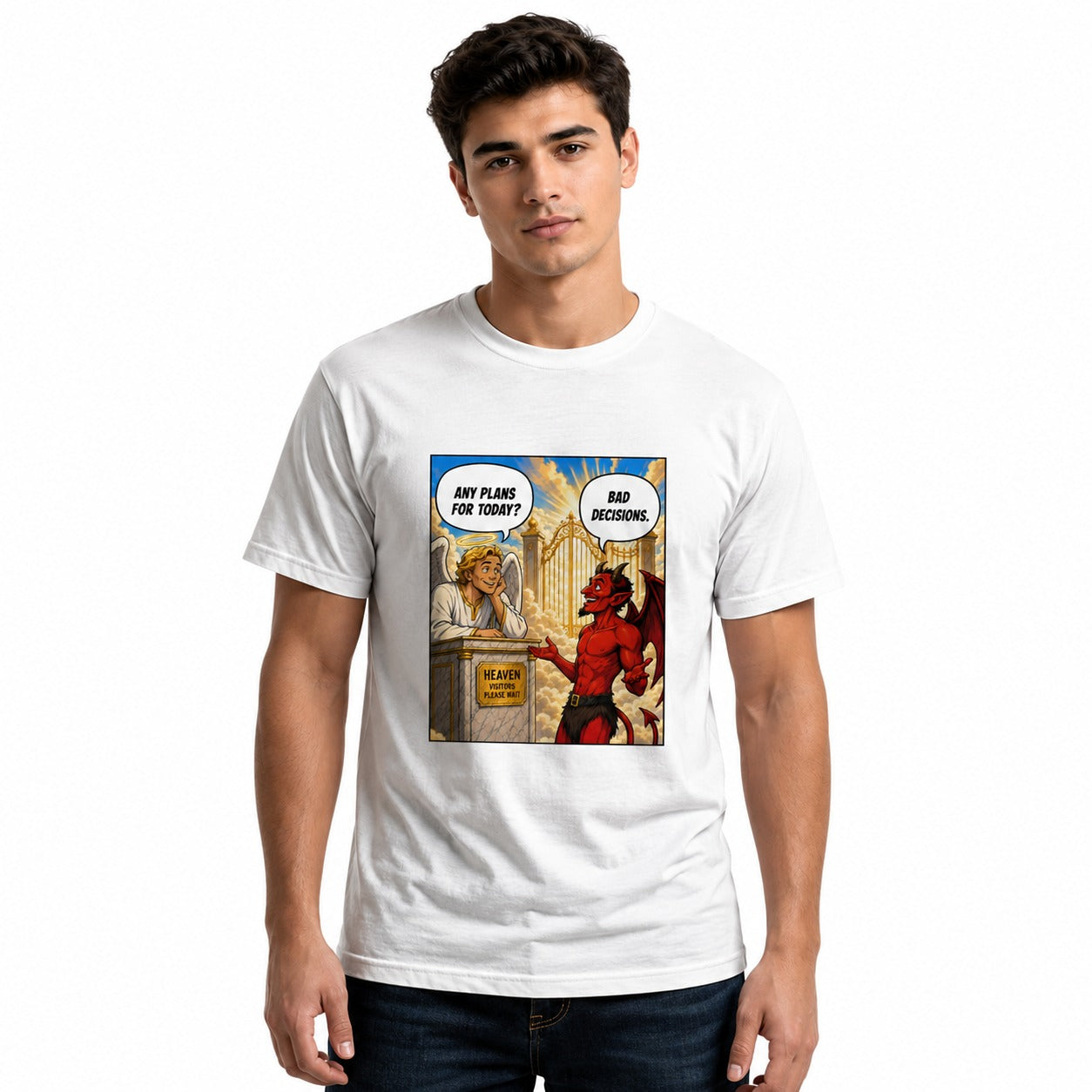 Funny Bad Decisions T-Shirt | Angel vs Devil Comic Graphic Tee
