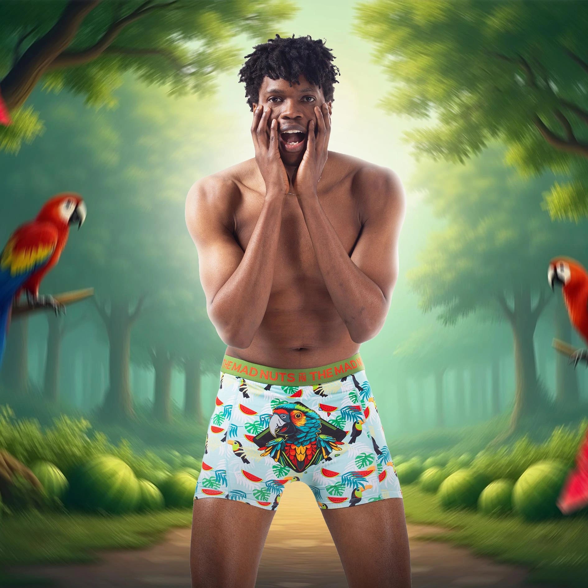 The Mad Nuts Parrots Boxer Shorts with Background