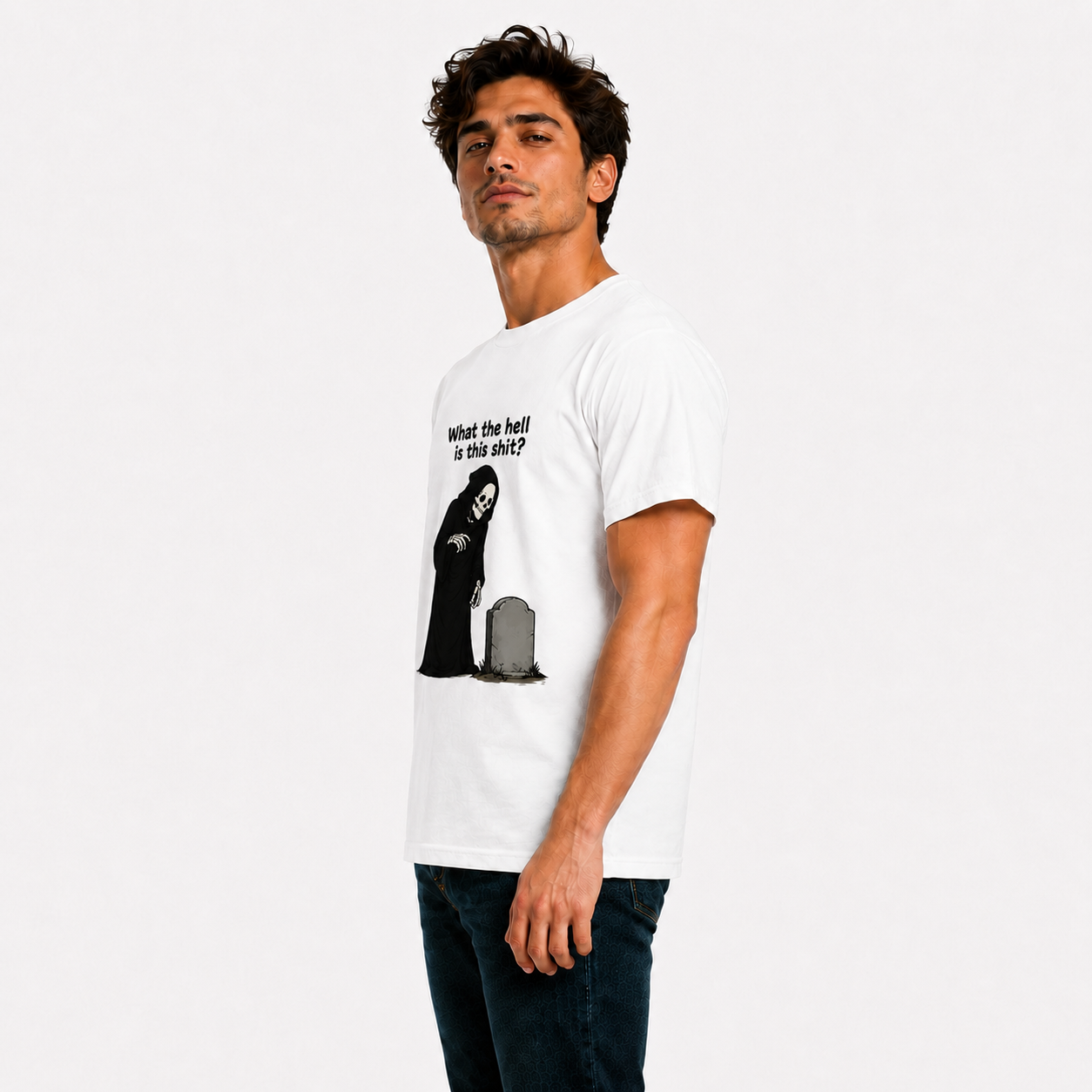 Funny Grim Reaper T-Shirt | "What The Hell Is This Shit?" Dark Humor Graphic Tee